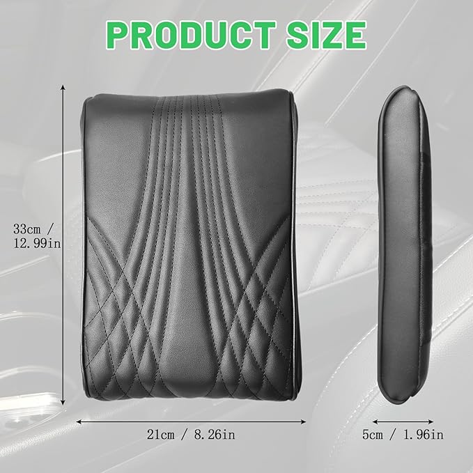 Center Console Heighten Cover Universal Leather Memory Foam Armrest Booster Pad Arm Rest Storage Box Protector for Cars, SUVs, Trucks Car Interior Accessories (Black)