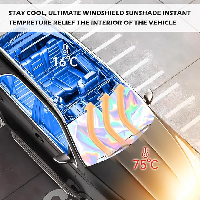 57.09 * 31.5" Windshield Sun Shade Foldable,Upgraded 210T Radium Titanium Silver Car Windshield Cover with Storage Pouch for Automotive Interior Protection,Universal Car Sun Shade (57.09 * 31.5 inch)