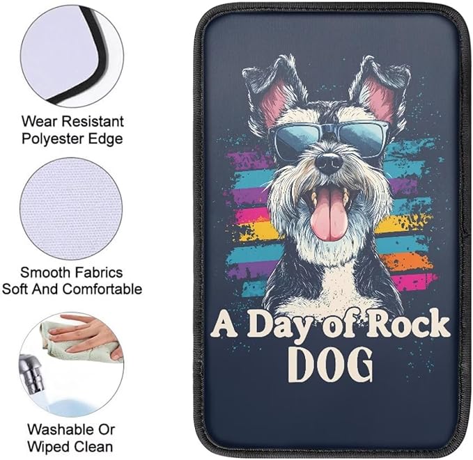 UNICEU Sunglasses Puppy Print Car Center Console Armrest Cover Pad, Universal Fit Most Vehicle Truck SUV Lightweight Washable Car Armrest Seat Box Cover Decoration