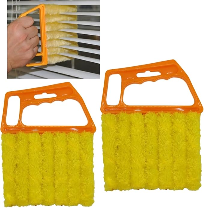 Blind Cleaning Brush, 2 PCS Venetian Blind Cleaner Brush, Shutter Brush, Microfiber Duster Tool for Window Blinds,Air Vents, Keyboard, Car AC, Washable Reusable Gap Cleaning Brushes (Orange)