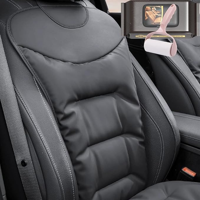 Skin-Friendly & Dirt-Repellent Leather Seat Cushions, 2026 Car Seat Cushion for Driving, 1.57" Thick Comfort Seat Protector, Universal Non-Slip Memory Foam Pad for Car (Black, Backrest Cushion)