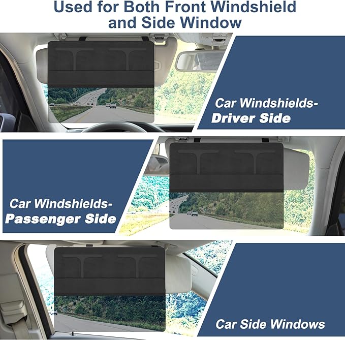 NAZZO Car Visor Extender Sun Blocker, Polarized Sunvisor Extension with Removable Magnetic PC Lens, Anti Glare Car Visor Extended for Safe Driving, Universal for SUV, Family Automotive, Black