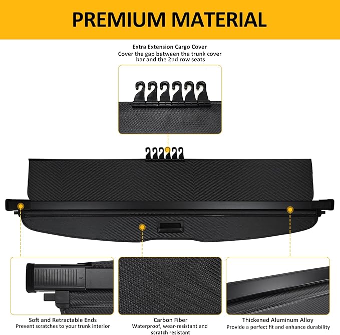 Falafa Trunk Cargo Cover for Toyota 4Runner 2010-2024, Retractable Cargo Cover with Carbon Fiber Texture Ends, Trunk Shade Shield Rear Security Cover for 4Runner Accessories