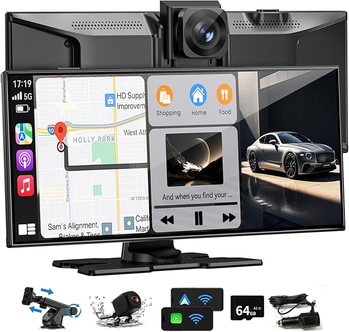 Carplay Screen for Car, Largest 11.5" Wireless Carplay & Android Auto Screen with 4K Dashcam / 1080P Rear Camera, Compatible with A-pple Carplay, Bluetooth, FM, TF Card, Voice Control, Navigation