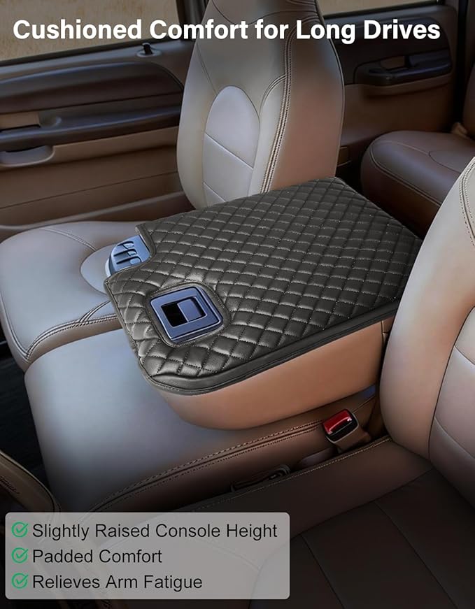 Center Console Armrest Cover for 1999-2001 Ford F250 F350 F450 Super Duty Accessories, Vinyl Leather Armrest Cover Middle Console Cushion Pad, Black (Fits Jump Seat Only)