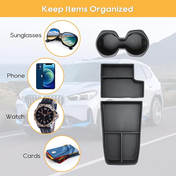 LFOTPP for BMW X1 U11 Center Console Organizer for 2023 2024 2025 2026 BMW X1 U11 Middle Armrest Storage Tray Insert, OEM Fit, Non-Slip Waterproof Interior BMW X1 U11 Accessories