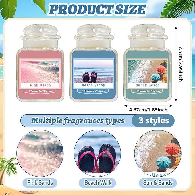 12 Pcs Car Freshener Paper Scented Hanging Car Accessories Air Fresheners Beach Vacay Pink Sands Sun Sand for Interior Decor Bathroom Hanging Ornaments