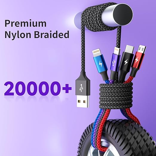 Multi Charging Cable [2Pack 5FT],Nylon Dual IP 4 in 1 Charging Cable, Multiple Charger Cord with IP/IP/Type C/Micro Port, Compatible with Most Cell Phones/Tablets and More