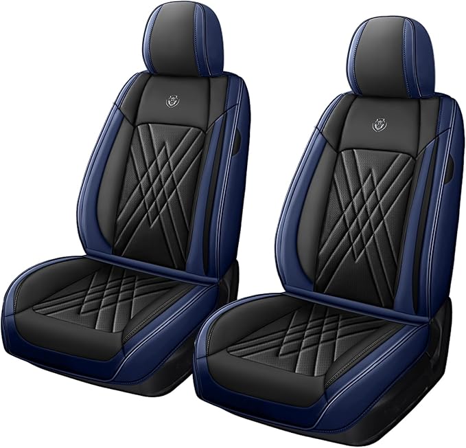 Car Seat Covers Compatible with Toyota Camry 2012-2026 Durable Waterproof Automotive Seat Covers Stretchable Fabric Material, Airbag Compatibility, Premium Nappa Leather(Black Blue, 2 Pcs Front)