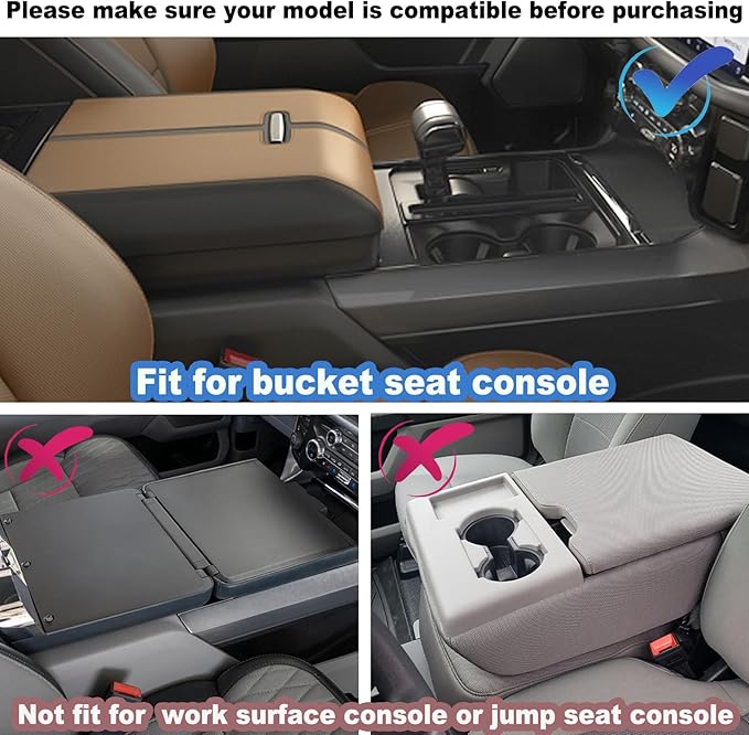PIMCAR Center Console Cover for 2021-2025 2026 Ford F150 PU Leather Armrest Cushion Protector Interior Accessories (Only fit for Full Bucket Seat)
