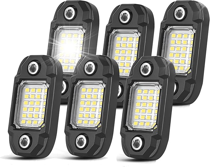 6Pods White Rock Lights 24 LEDs Chips Neon Trail Rig Lamp Underglow Lighting for Cars Trucks SUV ATV (White)