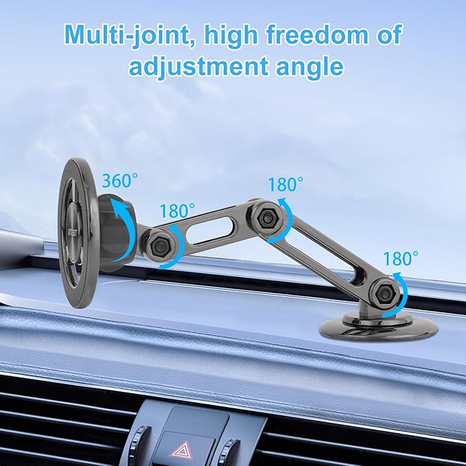 UTEBIT Universal 360° Pro Magnetic Car Phone Holder, Alloy Folding Magnetic Cell Phone Holder for Car, Strong Suction & Adjustable Phone Mount, Support for iPhone and Android All Mobile Phones, Black