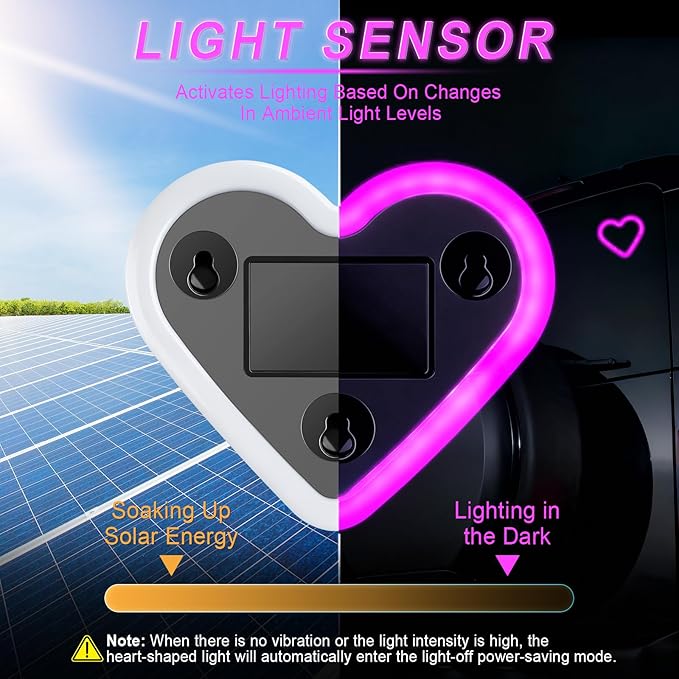iFunyLED Car LED Interior Lights, Heart-Shaped Ambient Light for Windows, 5 Lighting Modes, Charging Through Type-c and Solar Energy, Car Decorations for Women Men, Pack of 1, (Pink)