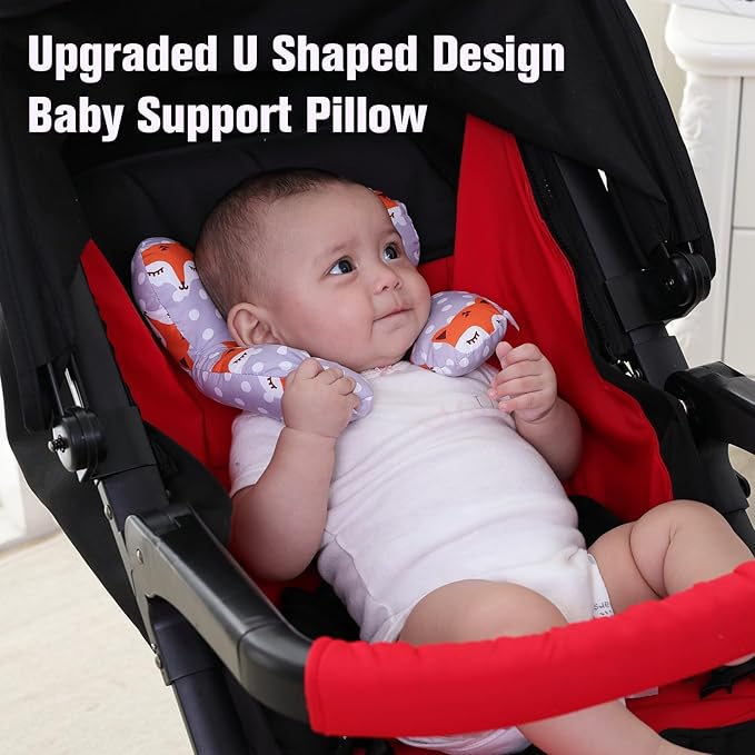 KAKIBLIN Baby Travel Pillow,Baby Neck Pillows for Car Seat,Upgraded Head Pillow,Newborn Head and Neck Support Pillow for Car Seat, Stroller, Pushchair,Travel (Gray Fox)