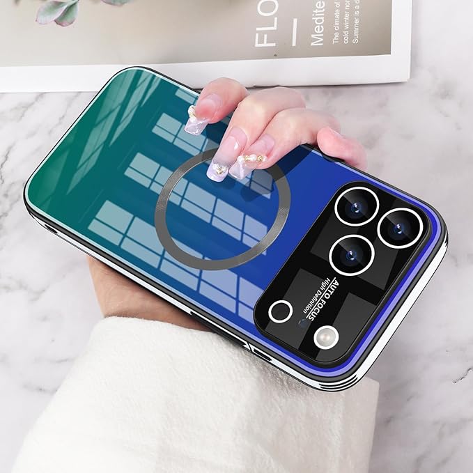 Guppy Compatible with iPhone 17 Pro Magnetic Case, with Full Camera Lens Protector [Compatible with MagSafe] Scratch Resistant Gradient Glass Back Cover Phone Case-Purple
