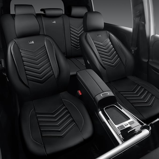 CAR PASS 3D Foam Faux Leather Car Seat Covers Full Set,Waterproof Leather Seat Cover for Cars,Luxury Universal Fit for SUV Truck Sedan Automotive, Armrest Airbag Compatible Anti-Slip, All Black