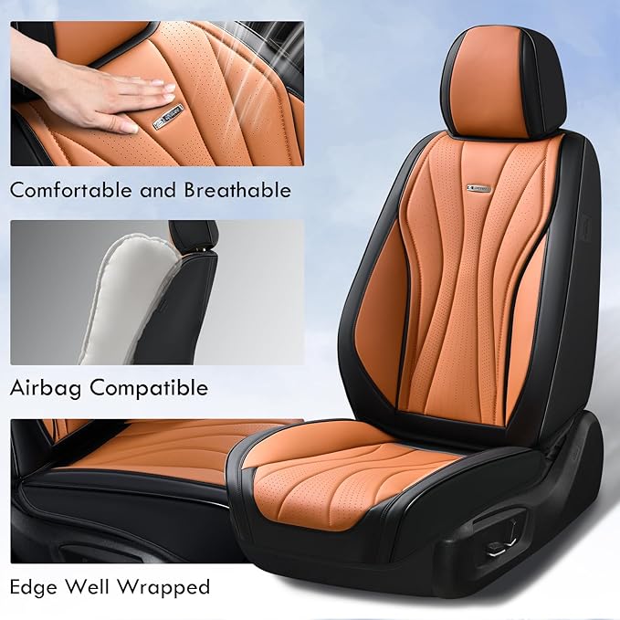 Coverado Leather Seat Cover for Cars, Front and Back Car Seat Protector, Waterproof Seat Covers Full Set, Luxury Car Seat Covers, Automotive Seat Cushions Universal Fit for Most Cars (Black&Brown)