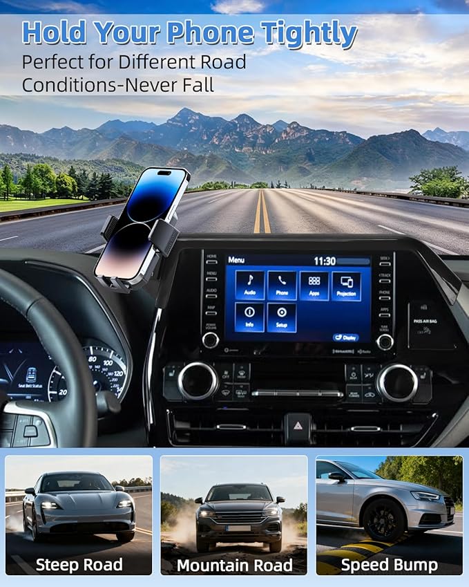 PZK Car Phone Mount for 2020 2021-2025 2026 Toyota Highlander L/LE/Hybrid XLE/Nightshade Accessories 8-inch Screen Auto Lock Car Phone Holder 360° Rotation Cradles Not Affect Vent (Not fit 12.3 inch)