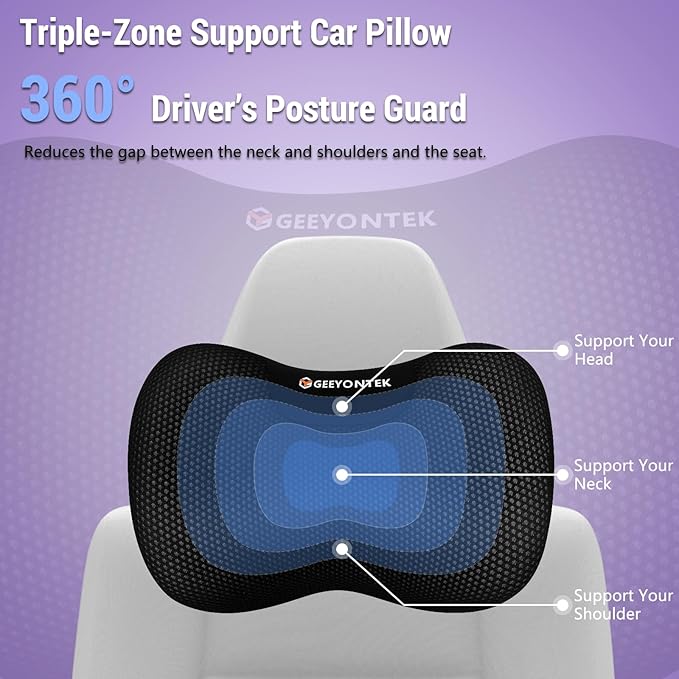 Car Seat Cushion and Lumbar Support Headrest Pillow Mesh Cover Memory Foam Ergonomic Car Cushion Back Neck Support Pillow Sciatica & Back & Tailbone Pain Relief Pillow Black