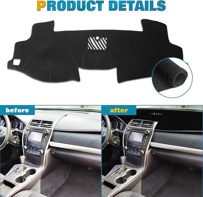 x xotic tech Center Console Dashboard Mat Pre-Cut Non-Slip Sunshield Sun Glare Protector Dash Carpet Pad Black Cover Compatible with Toyota Camry 2012-2017