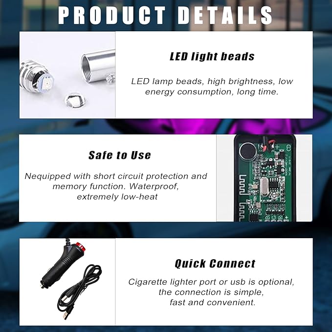 Interior Car LED Strip Lights with APP Control, 3 in 1 RGB Ambient Lighting Kit with 197 inches Fiber Optic, 16 Million Colors Music Sync LED Vehicle Cigarette Lighter Neon Strip