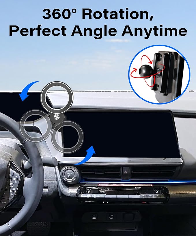 Car Phone Holder for Toyota Prius 2023 2024 2025 2026 Accessories Apply to 12.3 Inch Touch Screen Fixed Clip Magnetic Cell Phone Mount Hands-Free 360 Degree Rotation