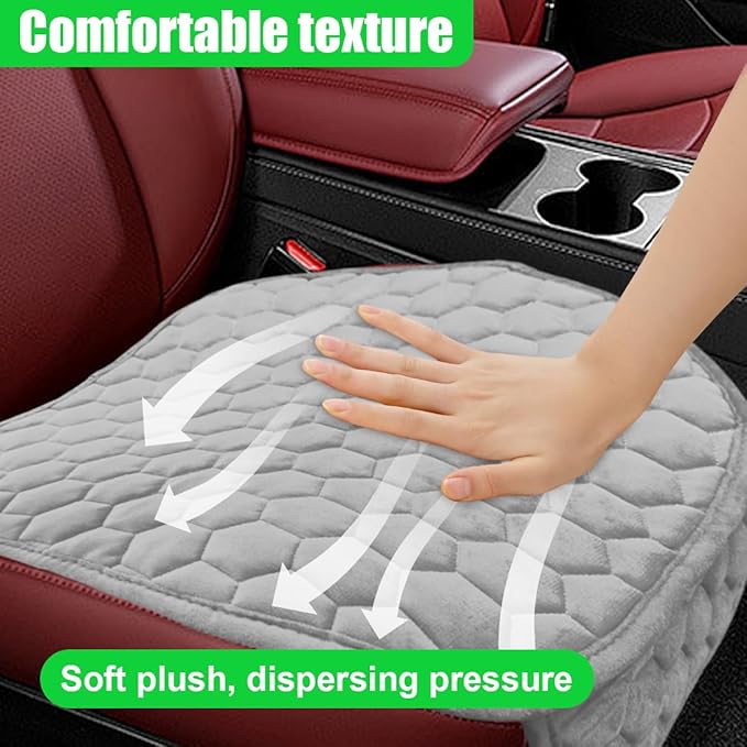 Car Seat Cover, Soft Plush Auto Bottom Seat Covers, Anti Slip Vehicle Front Seat Cushion Protector, Comfortable Car Interior Seats Pad Mat Accessories for Sedan, SUV, Truck (Gray)