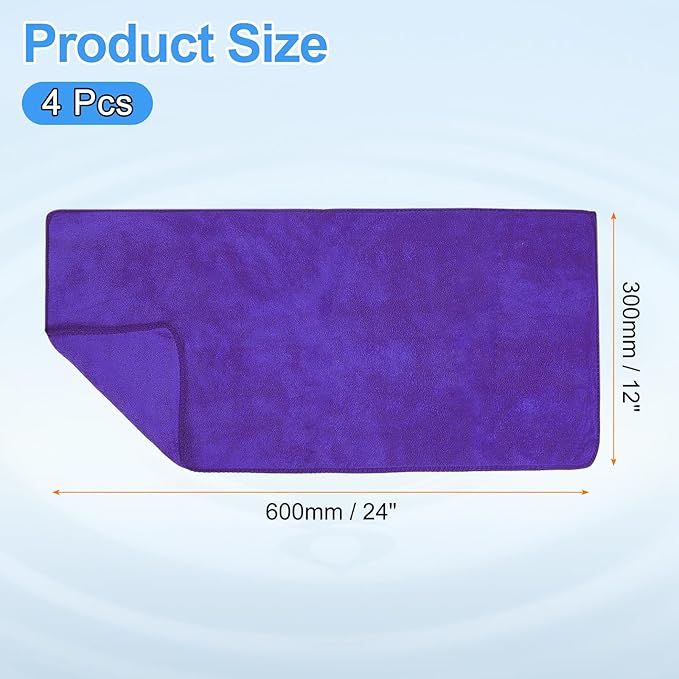 HARFINGTON 4 Pack Microfiber Cleaning Cloth, 24" x 12" Multi-Functional Cleaning Towels Reusable Absorbent Rags for Car Wash Kitchen Household Window Clean, Purple