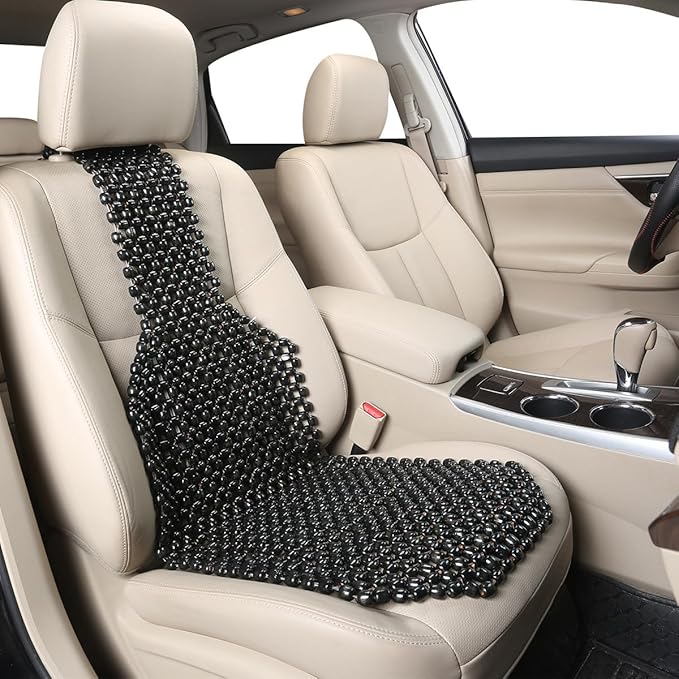 Breathable Wood Beaded Seat Cushion, Cooling Double Strung Auto Back Massaging Driver Seats Cover for Fatigue Relief, Comfort Ventilated Support Cushion for Car Seat Chair (Black)