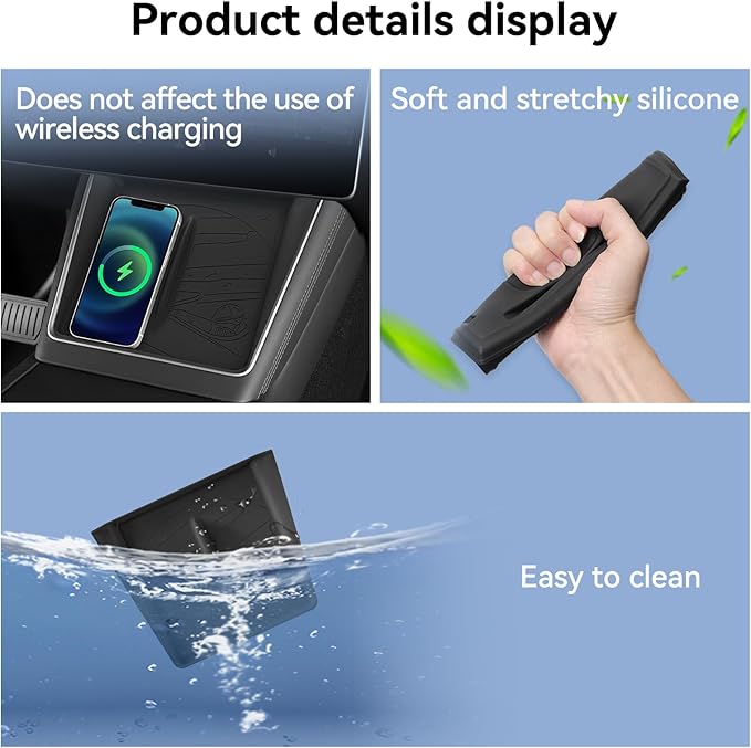 LUCKEASY Wireless Charging Pad for Tesla Model Y Juniper 2025 2026 Center Console Wireless Charger Pad Non-Slip Silicone Mat for Model Y Accessories Black (Star Explorer Texture)