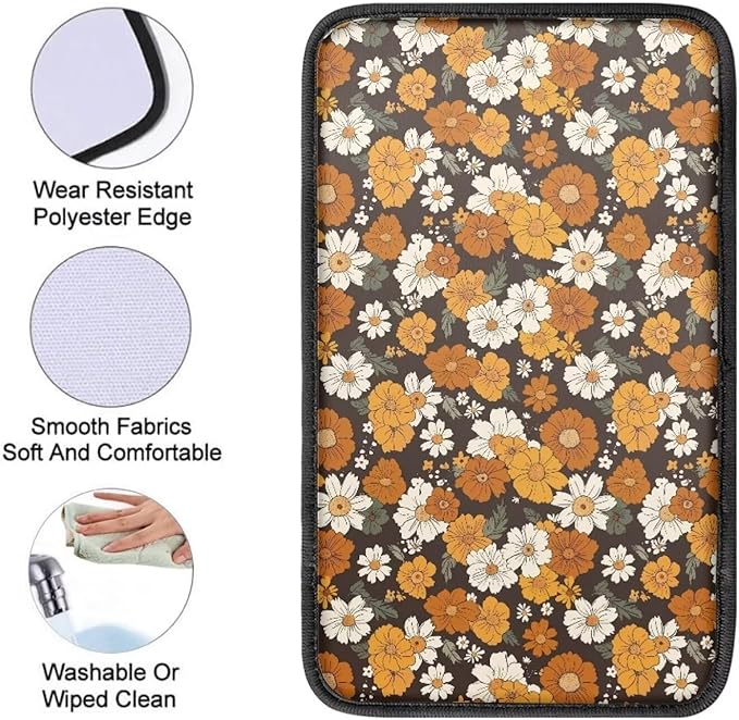 JoyLamoria Hippie Floral Car Armrest Cushion Cover Center Console Box Pad Car Accessories Easy Install