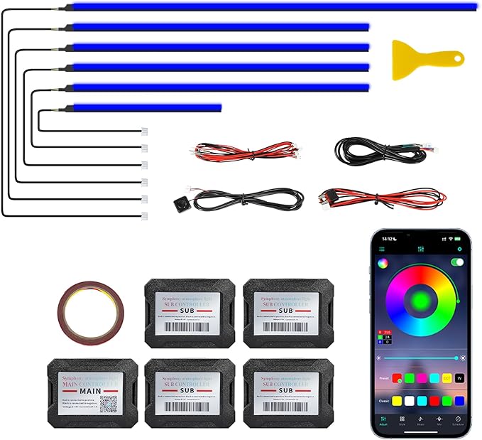 Acrylic Interior Car LED Strip Light with APP, RGB 6 in 1 with 175 inches 600 LEDs Fiber Optic Ambient Lighting Kits, 16 Million Colors Sound Active Function Car Neon LED Strip for Car