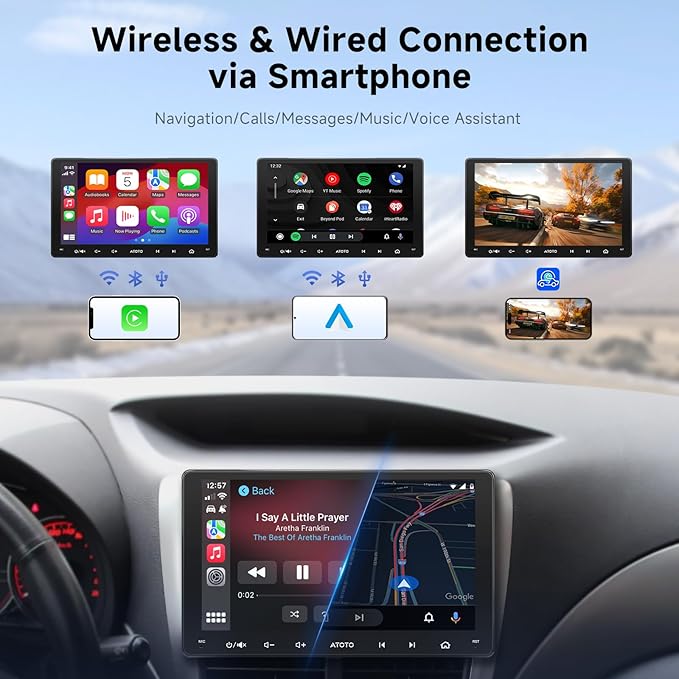 ATOTOZONE 9" Android Double-DIN Car Stereo with 1080P Dashcam & Backup Camera, Wireless CarPlay Android Auto, WiFi/USB Tethering, GPS Track, EQ/Bluetooth/FM/AM, LRV, ChatGPT, OTA Upgrade
