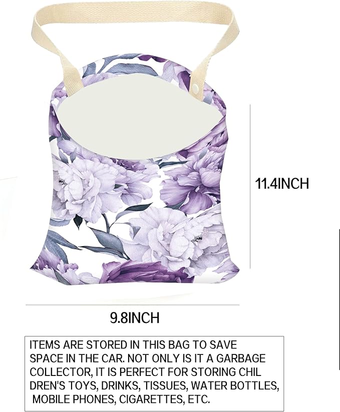 Car Garbage Can, Hanging Car Trash Can Bag for Cute Car Back Seat Organizer, Cute Purple Flowers