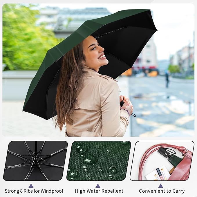 Yoobure Windproof Travel Umbrella - Automatic Umbrellas for Rain, Compact Folding Umbrella with UV Protection, Lightweight Portable Design for Backpack/Walking/Car, Sun & Storm Ready