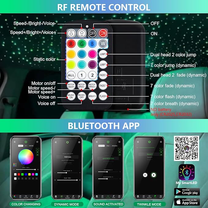 Starlight Headliner Kit,Twinkle + Music Sync Dual Color Fiber Optic Star Ceiling Lights with APP Remote Control, RGBW Star Lights for Car/Home Ceiling Decor, 900pcs 9.8ft