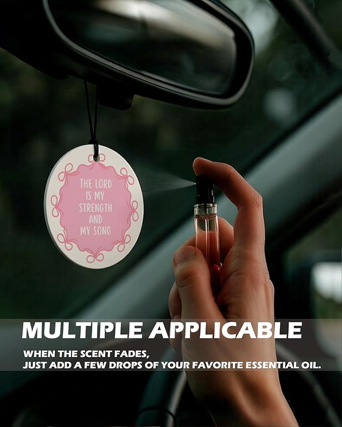 Pink Christian Round Citrus Car Air Freshener 4 Pcs, Pink Coquette Bow Tulip Floral Hanging Air Freshener for Cars Bathroom Dorm Books Decor, Girly Christian Accessories Gifts for Women Girls