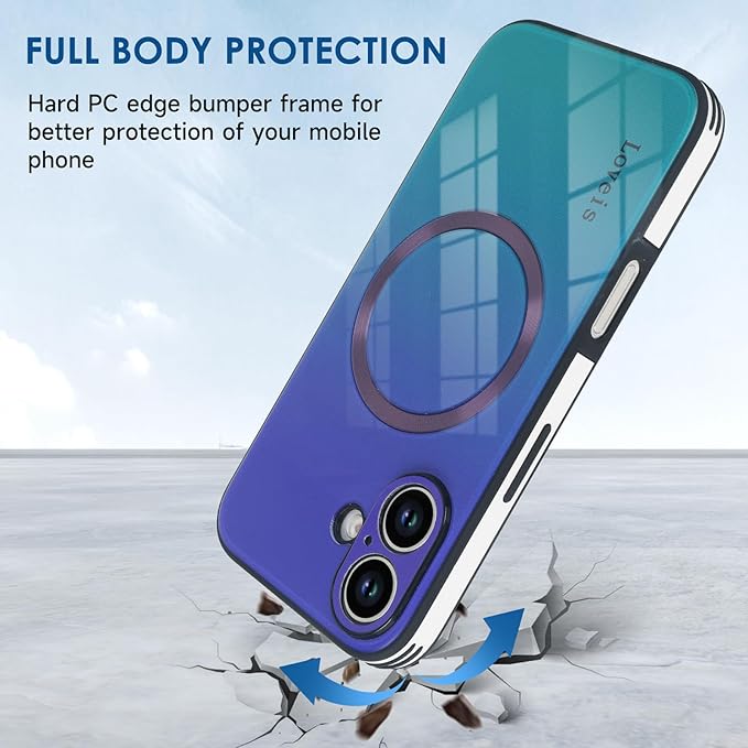 Guppy Compatible with iPhone 17 Magnetic Case, with Full Camera Lens Protector [Compatible with MagSafe] Scratch Resistant Gradient Glass Back Cover Phone Case-Purple
