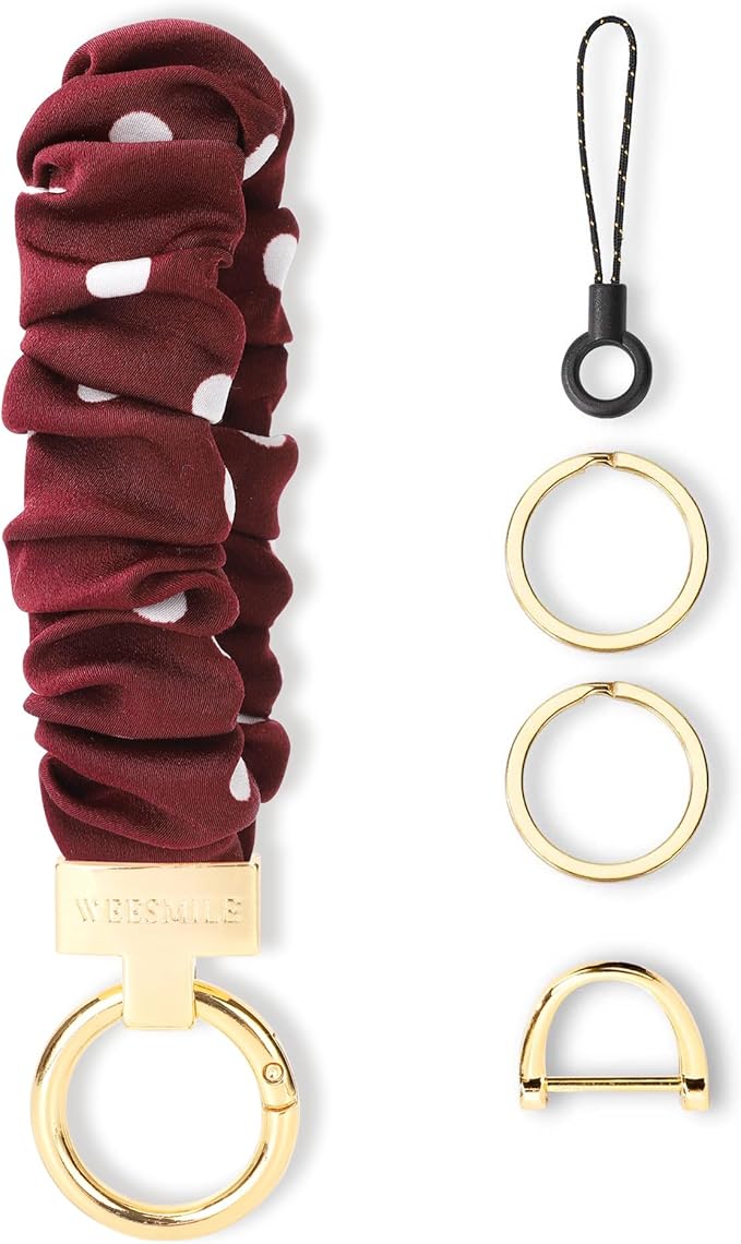 WEESMILE Keychain Wristlet, Stretchy Key Chain for Car Keys with D ring, Cute Scrunchie Wrist Bracelet for Women Men