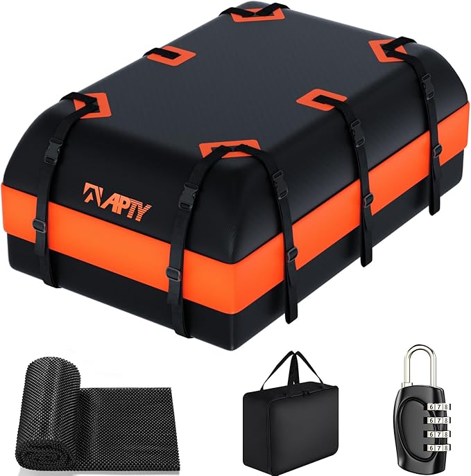 21 Cubic Feet Car Rooftop Cargo Bag Carrier, Soft Roof Top Luggage Bag for All Vechicles with/Without Racks - with Waterproof Zip, Luggage Lock, Anti-Slip Mat, Storage Bag, Door Hooks