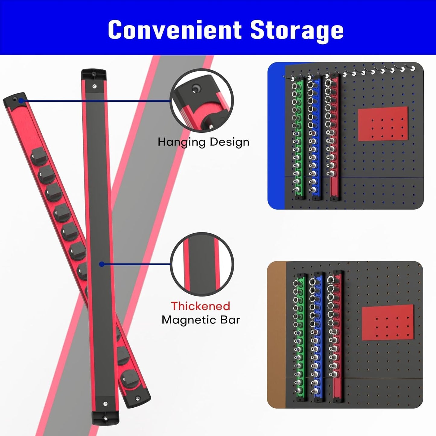 Magnetic Socket Holder Organizer Set, 6-Piece Heavy Duty Aluminum Alloy Socket Holder, 360° Swivel 1/2, 3/8, 1/4-Inch Socket Trays Socket Organizer Holds 80-Piece Standard Size Sockets