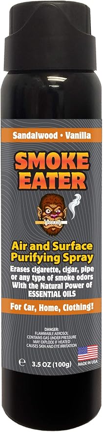 Smoke Eater Odor Eliminator Aerosol Spray, Sandalwood Vanilla, 3.5 oz — Tea Tree Oil Breaks Down Smoke at the Molecular Level