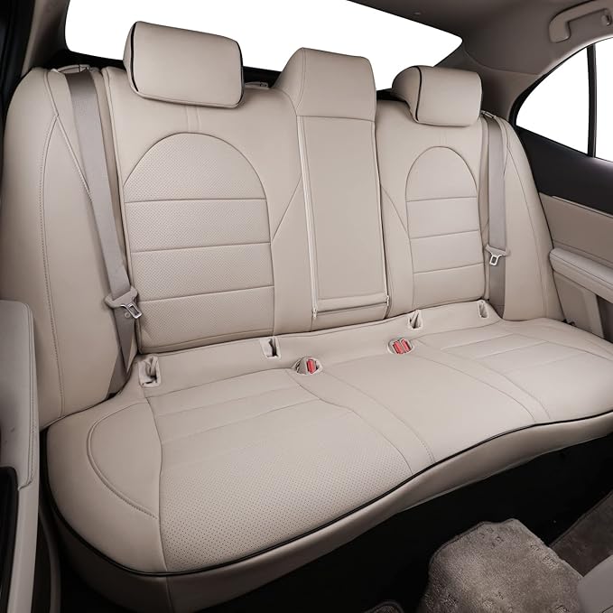 EKR Camry Seat Covers for Toyota Camry XLE, XSE 2018-2024(Not for Hybrid) Waterproof Leather Car Seat Cover Full Set for Trucks SUV-Faux Leather (Beige)