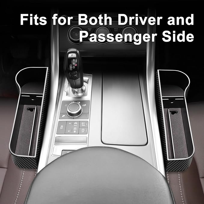 Car Seat Gap Filler, 2 Pack Car Seat Gap Filler Organizer with Cup Holders & 2 Seat Hooks, Car Console Storage Organizer, Car Organizer Front Seat for Storing Phones, Keys, Drinks, Sunglasses