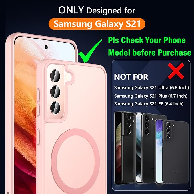 OWKEY for Samsung Galaxy S21 Case with Stand, Magnetic Shockproof Case Fit for Magsafe Translucent Matte Cover for Samsung S21, Pink