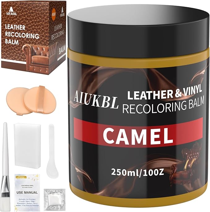 Leather Recoloring Balm, Leather Color Restorer, Leather Restorer for Couches, Leather Scratch Remover, Leather Scratch Repair, Leather Repair Kit for Furniture, Leather Dye (Camel.)