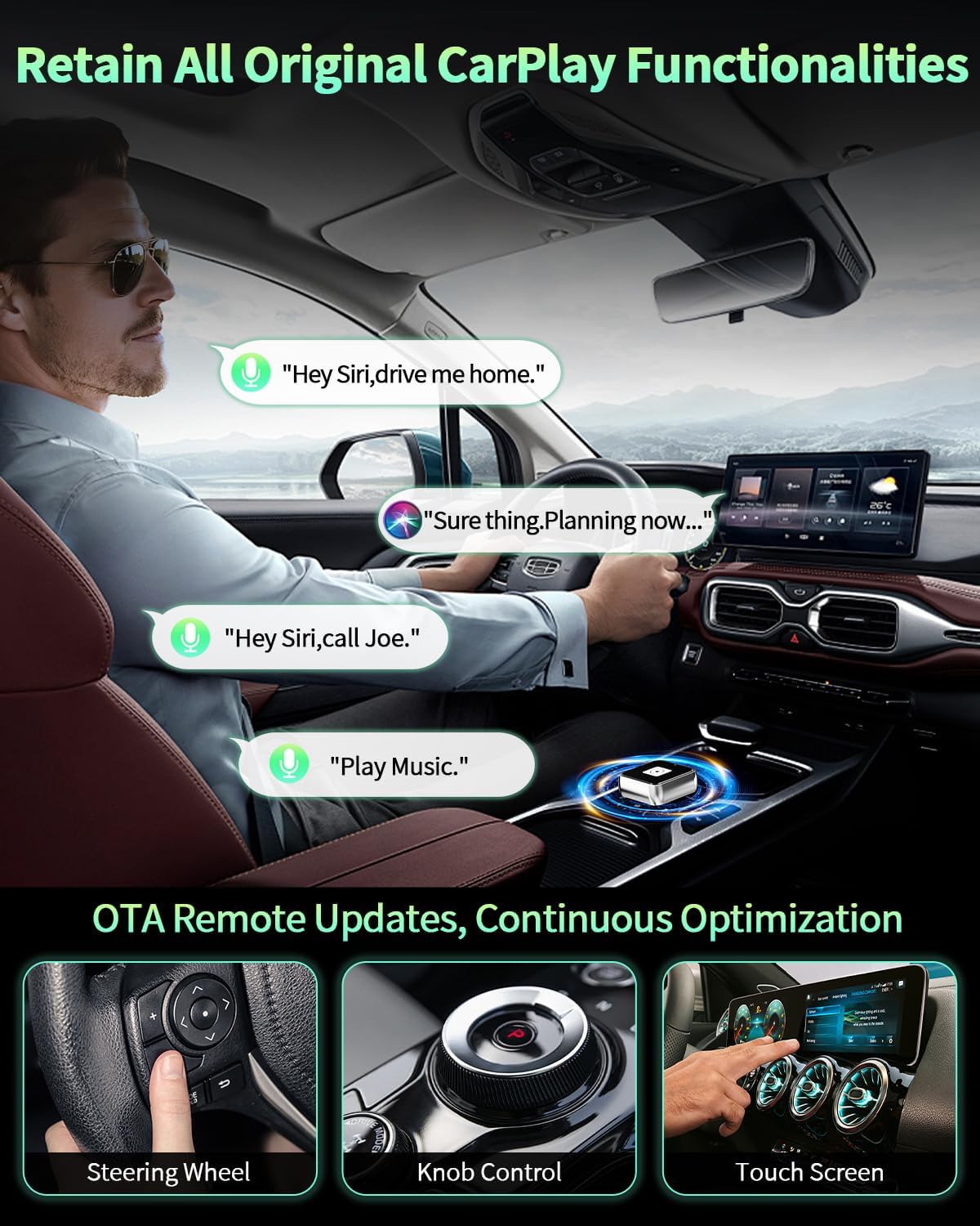 Wireless CarPlay & Android Auto Adapter 1-Inch (2.54cm) - Discreet Plug & Play, Stable 5G Connection for Music/Navigation, Works with iPhone iOS 10+ & Android 11,for 98% of Cars (2016-2025) (Pink)