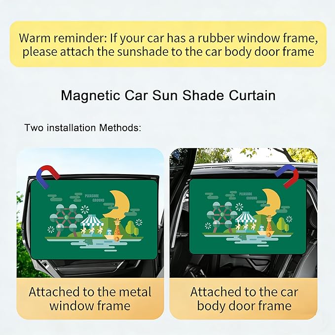 Magnetic Car Window Shade for Baby,Blackout Car Window Curtain,Car Shades for Side Windows,Sun Shade for Car Window baby,Cartoon Pattern Car Window Covers,UV Protection &Heat Blocking (Amusement park)