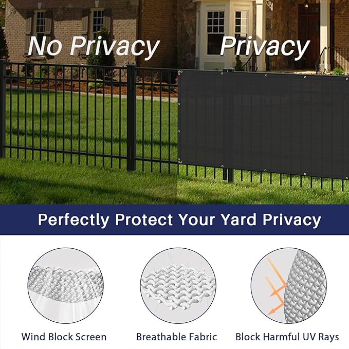 Windscreen4less Privacy Fence Screen Heavy Duty Windscreen Fencing Mesh Fabric Shade Net Cover with Brass Grommtes for Outdoor Wall Garden Yard Pool Deck, 8'x209' Black