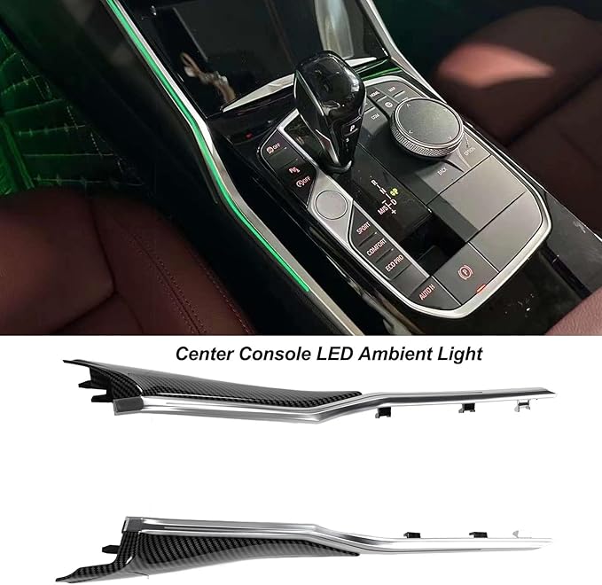 LED Ambient Light Center Console Trim Kit, Carbon Fiber Look Appearance Interior Decor Lighting for Vehicles 3/4 Series G20 G22 G23 G26 & M3 M4 G80 G82 G83 LHD 2019 (Carbon Fiber Pattern)